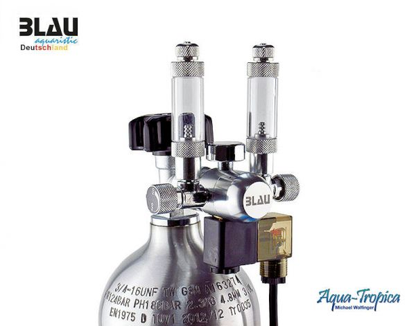 BLAU aquaristic CO²- DUAL Regulierer, Druckminderer - Druckregler mit Nachtabschaltung & 2x Blasenzä